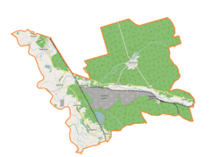 Mapa konturowa gminy Bierawa, w centrum znajduje się punkt z opisem „Korzonek”