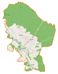 Mapa konturowa gminy Jemielnica, blisko centrum na prawo znajduje się punkt z opisem „Barut”