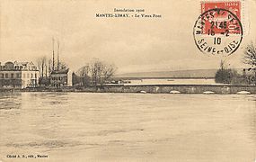 La crue au vieux pont de Limay.