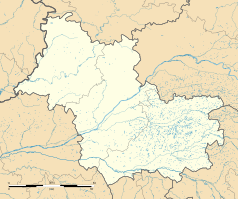 Mapa konturowa Loir-et-Cher, po lewej nieco u góry znajduje się punkt z opisem „Lunay”