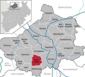 Poziția orașului Nordwalde pe harta districtului Steinfurt