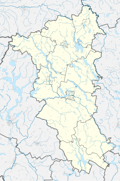 Mapa konturowa powiatu ostródzkiego, u góry po prawej znajduje się punkt z opisem „Pityny”