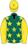 Dark green, yellow stars, sleeves and cap