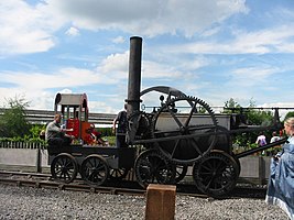 Working replica of the Penydarren locomotive at the National Railway Museum in 2004. (More replica photos.)