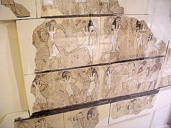 Tombe des danseuses, plâtre peint, Thèbes, XVIIe dyn. Ashmolean Museum.