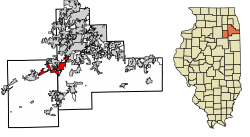 Location of Channahon in Grundy and Will Counties, Illinois