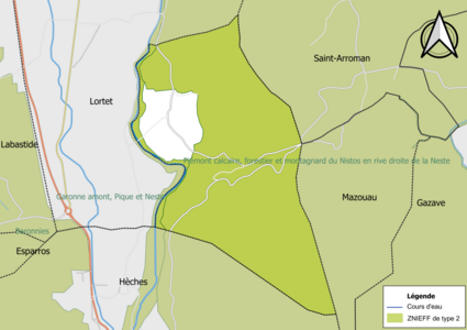 Carte des ZNIEFF de type 2 sur la commune.