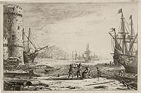 Клод Лоррен, «Морський порт з великою вежею», офорт до 1641