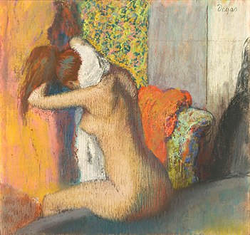 Edgar Degas, Après le bain, femme s'essuyant la nuque, pastèl sus tela, 1898, París: Musèu d'Orsay.