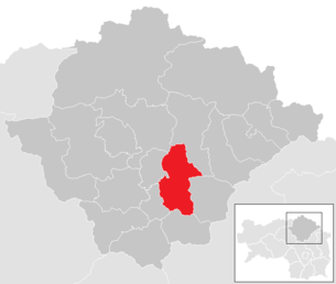 Lage der Gemeinde Kindberg im Bezirk Bruck-Mürzzuschlag (anklickbare Karte)