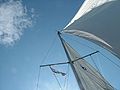 A small sailing yacht as seen from below
