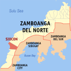 Map of Zamboanga del Norte with Siocon highlighted