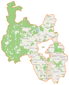 Mapa konturowa gminy wiejskiej Zambrów, u góry po prawej znajduje się punkt z opisem „Pęsy-Lipno”