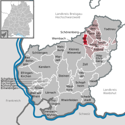 Elhelyezkedése Baden-Württemberg térképén