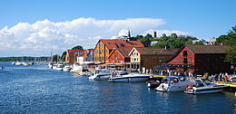 The Tønsberg City wharf in Tønsberg, Norway, is a popular tourist attraction, and its restaurants and pubs attract many visitors during the summer seasons.