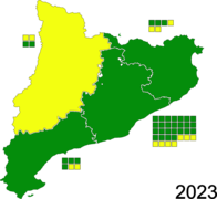 Cartogram of the Spanish Congress of Deputies election by ideologies about independence in Catalonia, 2023-07.png