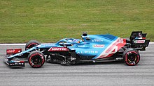 Der Blaue Alpine Rennwagen von Fernando Alonso beim Großen Preis von Österreich