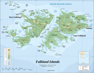 Large topographic map of Falkland Islands