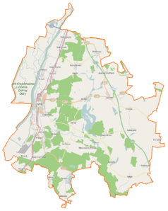 Mapa konturowa gminy Gryfino, na dole po prawej znajduje się punkt z opisem „Dołgie”