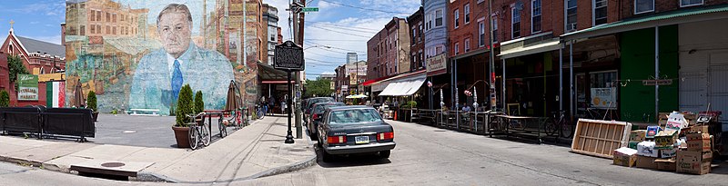 An overview of South 9th Street, which is the location for the Italian Market.