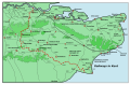 The Redhill–Tonbridge line, shown with other railway lines in Kent. Note the line's relation with the South Eastern Main Line.