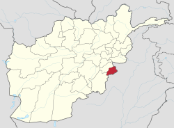 Peta Afghanistan dengan Khost diwarnakan merah