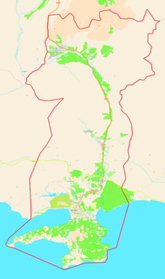 Mapa konturowa Magadanu, na dole znajduje się punkt z opisem „Magadan”