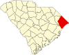 Mapa de Carolina del Sur con la ubicación del condado de Horry