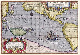 Maris Pacifici Orteliusa (1589). Eden prvih tiskanih zemljevidov, ki prikazuje Tihi ocean[33]