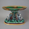Coloured glazes majolica hippocamp centrepiece, c. 1869, Classical mythology in style