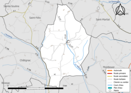 Carte en couleur présentant le réseau hydrographique de la commune