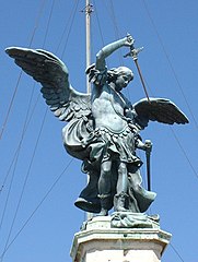 Angel by Peter Anton von Verschaffelt (1753) standing on top of the castle.