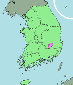 Peta Korea Selatan dengan peta Daegu diwarnakan