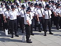 Police grouping before leaving Edinburgh after the summit