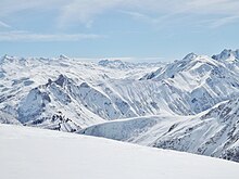 Haute vallée du Nant Brun en hiver depuis le col du Mottet.