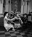 Chinese Americans get the special clothes ready for a lion dance team in LA (1953)