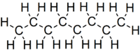 Skeletal formula of octane with all implicit carbons shown, and all explicit hydrogens added