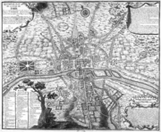 باريس حوالي 1223، وهو الرابع من ثمانية الخرائط الزمنية لباريس من الشرطة في نيكولا دي لا ماري. (بي إن إف غاليكا).