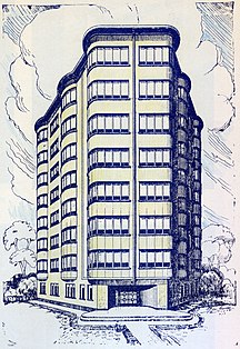 Projet d'immeuble, Quartier des Nations à Bruxelles, architecte Léon van Dievoet, 1936.