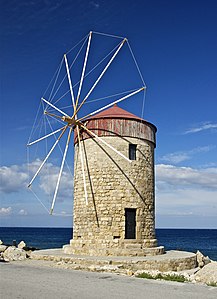 a windmill in the harbour of Rhodes, Greece