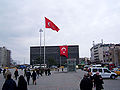 Big Turkish flag being mounted on Atatürk Kültür Merkezi
