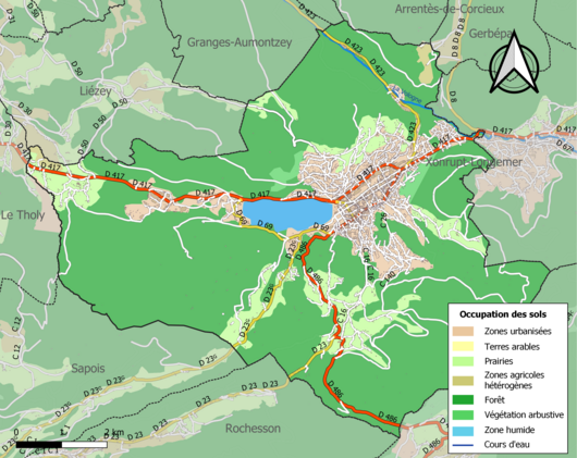 Carte en couleurs présentant l'occupation des sols.