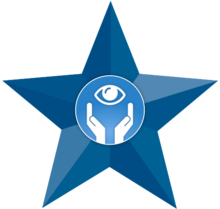 Niebieska gwiazdka z ikoną otwartych dłoni skierowanych ku otwartemu oku.