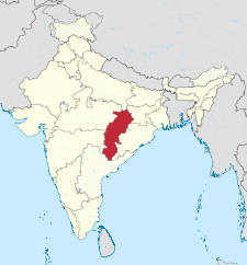 Map of India with the location of ছত্রিসগড় চিহ্নিত