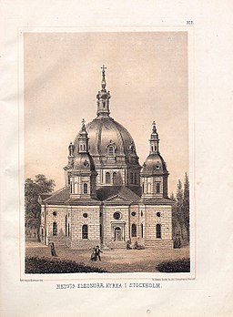 Hedvig Eleonora kyrka på färglitografi 1874