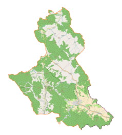 Mapa konturowa gminy Krynica-Zdrój, na dole po lewej znajduje się punkt z opisem „Muzeum „Łuczakówka” w Krynicy-Zdroju”