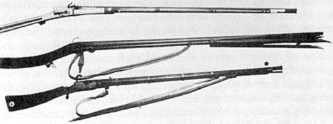 Armas de fuego con llave de mecha originarias de Europa usadas durante la Dinastía Ming.