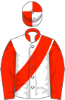 White, scarlet collar, sash and sleeves, quartered cap