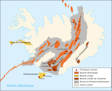 Carte montrant les principaux systèmes volcaniques de l'Islande.