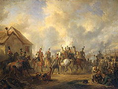 De slag bij Boutersem, 12 augustus 1831, gedurende de Tiendaagse Veldtocht (La batalla en Boutersem 12 de agosto de 1831, durante la Campaña de los Diez Días), 1833. Óleo sobre lienzo, 60.5 × 46 cm. Ámsterdam, Rijksmuseum.